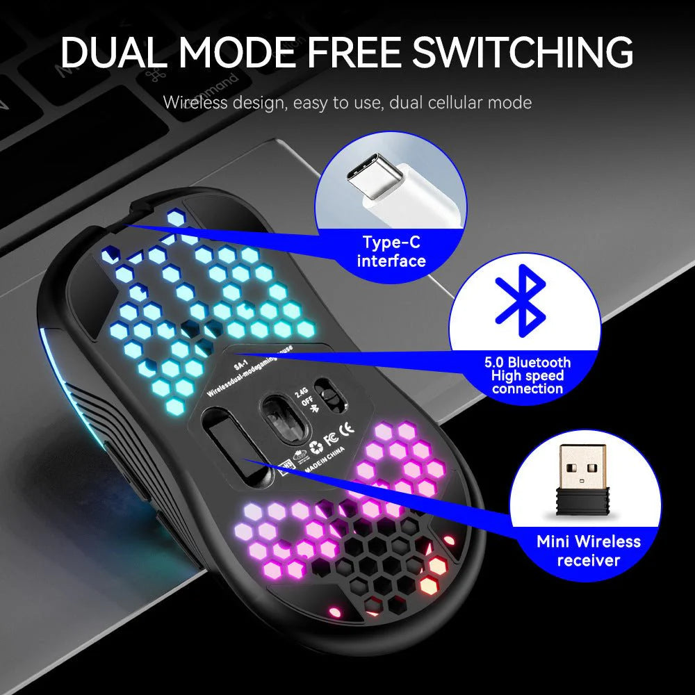 Dual Mode Ultra-Light Honeycomb RGB Mouse